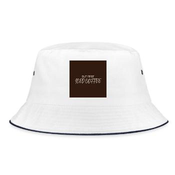 "ABER ZUERST EISKAFFEE" Grafik-Te-Design - Bucket Hat - Weiß/Navy - Vorne