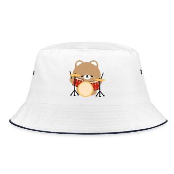 Bear Drummer Pop Art - Bucket Hat - Weiß/Navy - Vorne