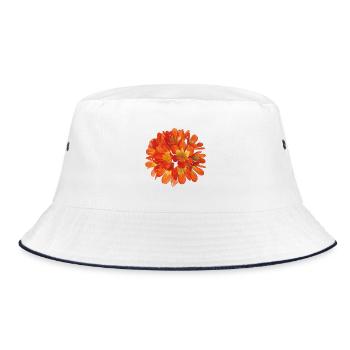 Vibrant Orange Clivia Botanical Flower Bloom - Bucket Hat - white/navy - Front