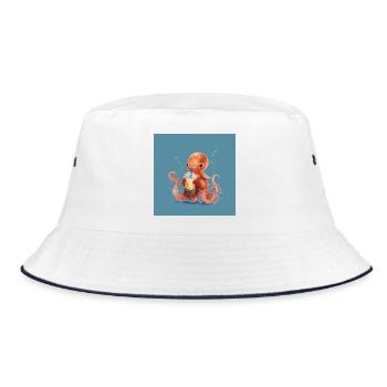 Dumbo‑Oktopus und sein Bubble Tea - Bucket Hat - Weiß/Navy - Vorne
