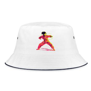 Karate Mädchen Retrowave - Bucket Hat - Weiß/Navy - Vorne