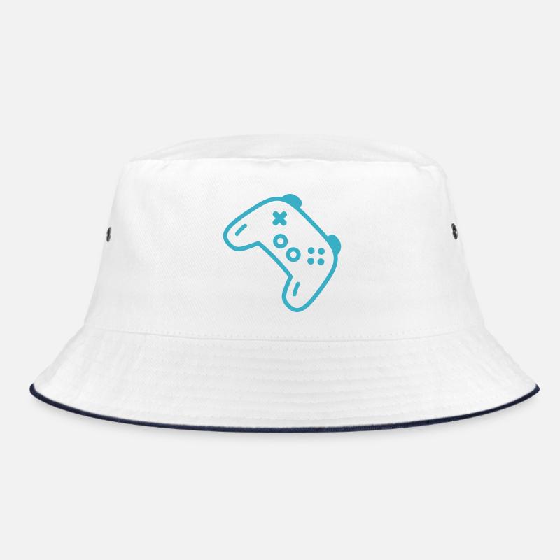 Turquoise controller silhouette - Bucket Hat - white/navy