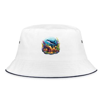 Unterwasserbuchparadies mit Wal - Bucket Hat - Weiß/Navy - Vorne
