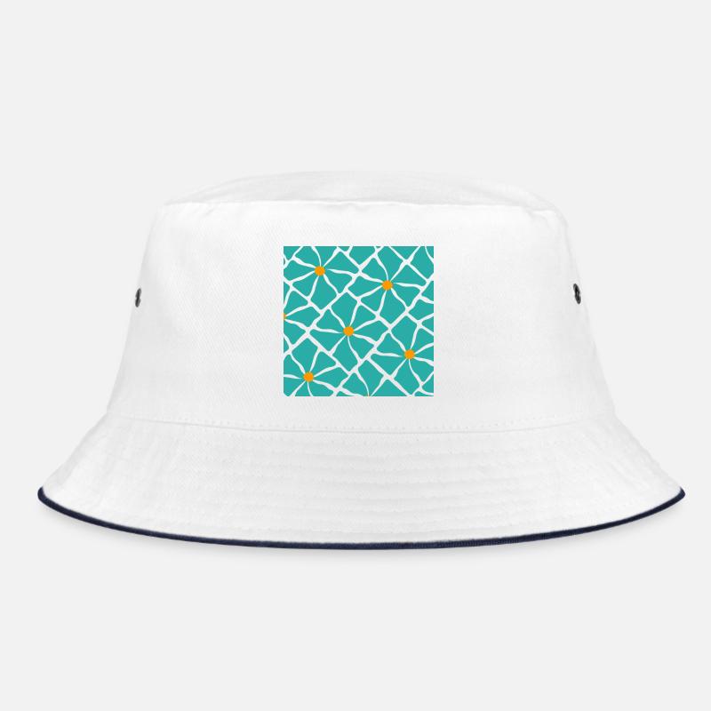 Turquoise Blossoms Mosaic Pattern Bucket Hat