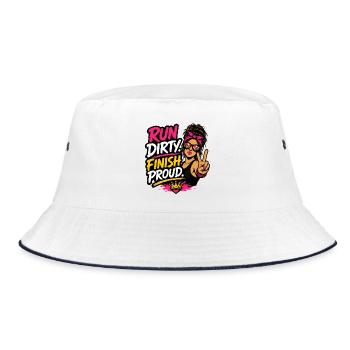Run Dirty Finish Proud Runner Girl Design - Bucket Hat - Weiß/Navy - Vorne