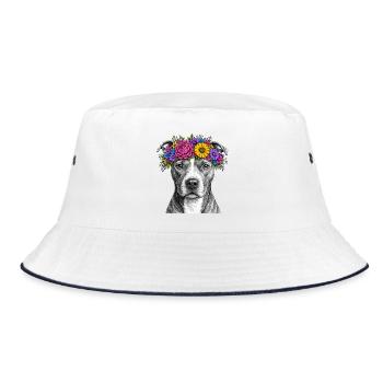 Flower Crown Dog Motif - Bucket Hat - white/navy - Front
