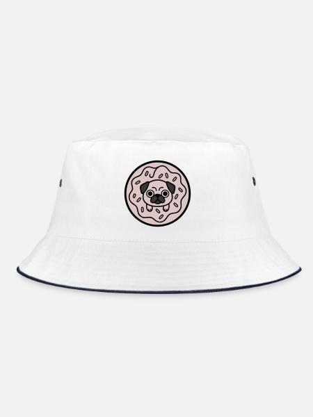 Pug Dog Donut Candy - Bucket Hat - white/navy - Front