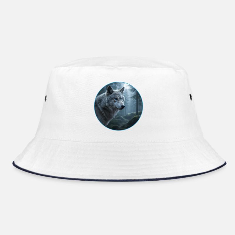 T-Shirt-Design „Wolf“ - Bucket Hat - Weiß/Navy