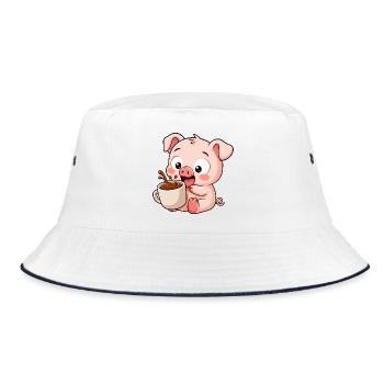 Funny Pig Farmer Coffee Cute Cartoon - Bucket Hat - white/navy - Front