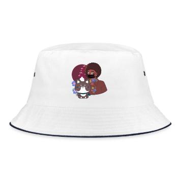 Kawaii Shiba & Blue Prosthetic Paw - Bucket Hat - white/navy - Front