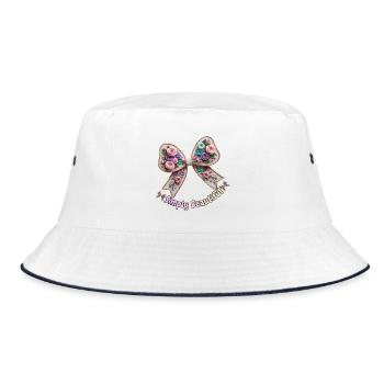 Nœud Papillon Fleuri Brodé - Style Romantique - Bob - blanc/marine - Devant