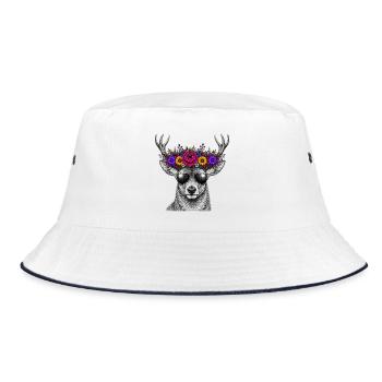 Deer with flower crown and sunglasses - Bucket Hat - white/navy - Front