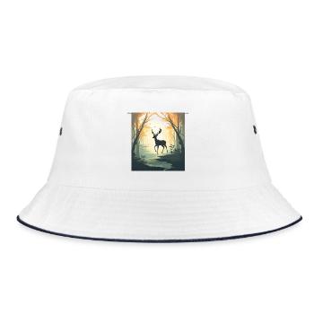 Hirsch im Herbstwald - Bucket Hat - Weiß/Navy - Vorne