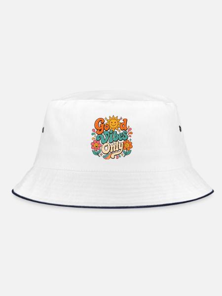 Good Vibe's Only Retro Floral - Bucket Hat - white/navy - Front