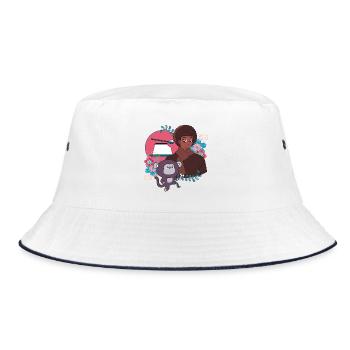 Anime Boy and Soccer Monkey with Prosthetic - Bucket Hat - white/navy - Front