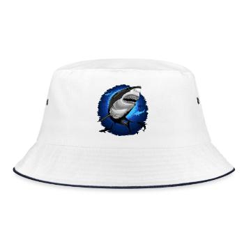 Shark Attack jaws on Deep Blue Ocean - Bucket Hat - white/navy - Front