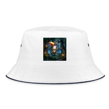 Leuchtender Dschungel Mechanischer Tukan - Bucket Hat - Weiß/Navy - Vorne