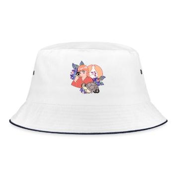 Zen-Selfie & Schildkröte in Rollstuhlkunst - Bucket Hat - Weiß/Navy - Vorne