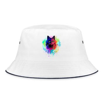 Katzen-Psychedelische Trip-Farbflecken - Bucket Hat - Weiß/Navy - Vorne
