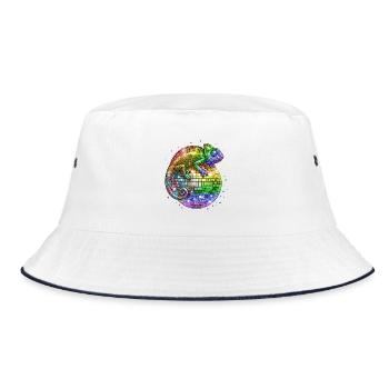 Chameleon on Globo Disco Progress Flag LGBT - Bucket Hat - white/navy - Front