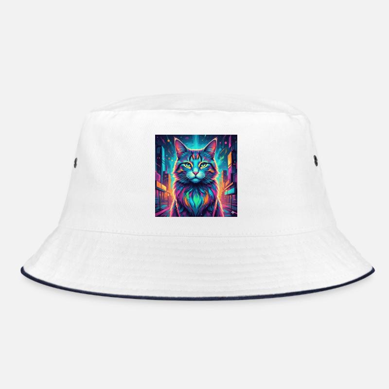 Neonkatze  - Bucket Hat - Weiß/Navy