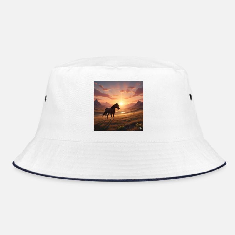 Sonnenuntergangs-Pferd im Bergtal Bucket Hat