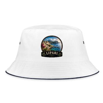 Lipari Italy Coastal Town Holiday Colonial Style - Bucket Hat - white/navy - Front