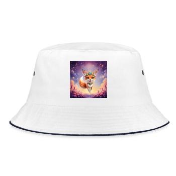 Fox with crown in stellar sunset - Bucket Hat - white/navy - Front