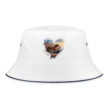 An Arabian Al Jawf horse, a landscape and a heart - Bucket Hat - white/navy - Front