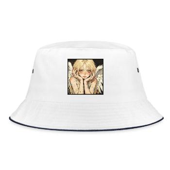 Pastellengel mit Flügelfehler - Bucket Hat - Weiß/Navy - Vorne