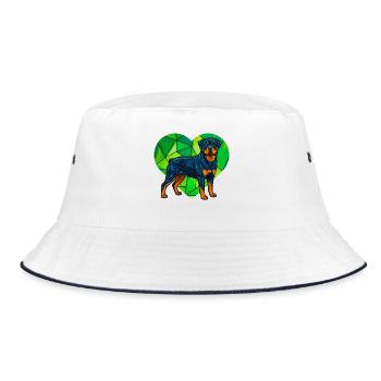 Kubistisches Rottweiler-Geometrisches Herz-Haustierkunstdesign - Bucket Hat - Weiß/Navy - Vorne