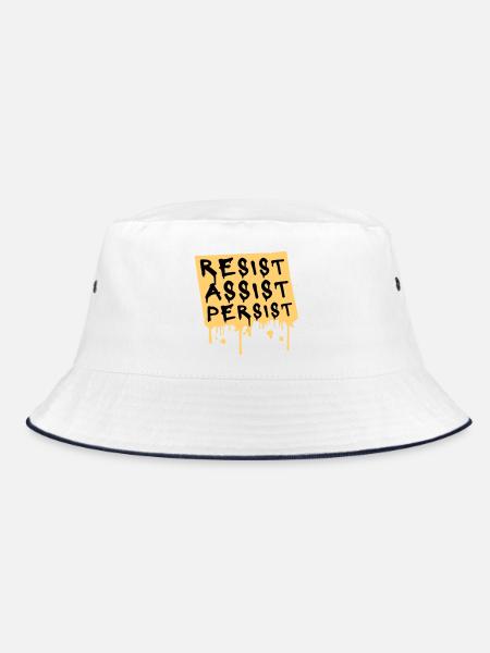 Resist Assist Persist Aktivismus Motivation Logo - Bucket Hat - Weiß/Navy - Vorne