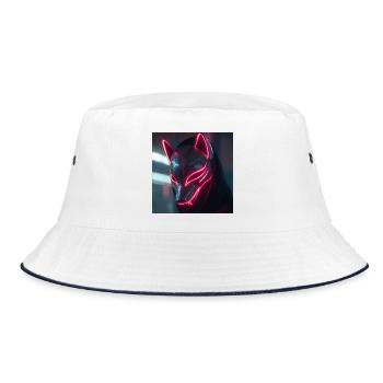 Neonfuchsmaske mit Leuchträndern - Bucket Hat - Weiß/Navy - Vorne