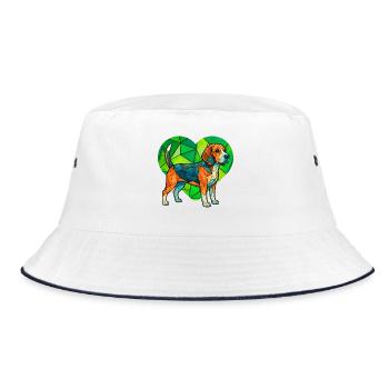 Vintage-Beagle-Dog-Kunst Retro-Elementar-Volksdruck - Bucket Hat - Weiß/Navy - Vorne