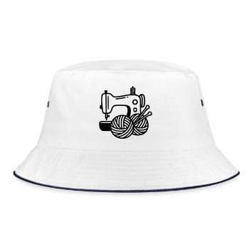 Nähmaschine Wolle Stricken Nähen Handarbeit - Bucket Hat - Weiß/Navy - Vorne