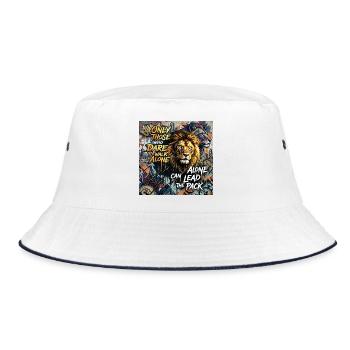 Löwe Motivation Dare To Walk Alone Spruch Graffiti - Bucket Hat - Weiß/Navy - Vorne