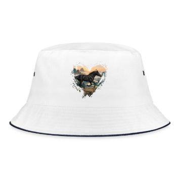 Das Abaga-Pferd, Porzellan und ein Herz - Bucket Hat - Weiß/Navy - Vorne