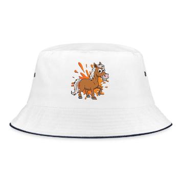 Eine Karikaturzeichnung eines Abou'Ourquob-Pferdes - Bucket Hat - Weiß/Navy - Vorne