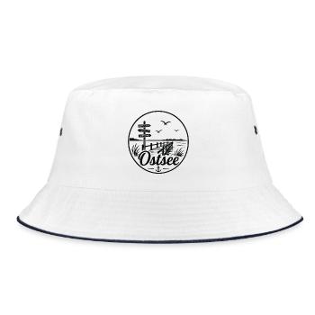 Ostsee Steg Schilder Rostock Lübeck Wismar - Bucket Hat - Weiß/Navy - Vorne