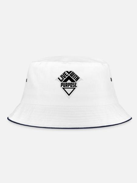 Live With Purpose Motivation Sinn Mindset Spruch - Bucket Hat - Weiß/Navy - Vorne