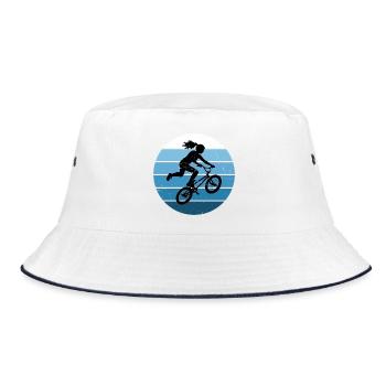 Geschenkidee für die BMX-Riderin mit Freestyle-BMX - Bucket Hat - Weiß/Navy - Vorne