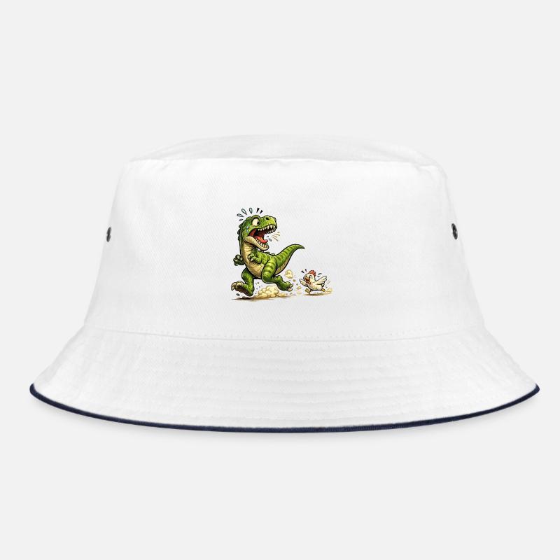 Comic-Raptor-Dinosaurier auf der Flucht vor einem Huhn Bucket Hat