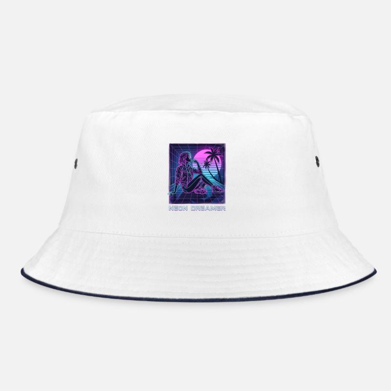 Neon-Träumer auf dem Raster - Bucket Hat - Weiß/Navy