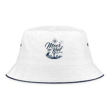 Meer im Kopf- Maritime Mode mit Anker  - Bucket Hat - Weiß/Navy - Vorne