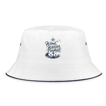 Wind. Wasser. Freiheit- Segelbekleidung Offshore - Bucket Hat - Weiß/Navy - Vorne