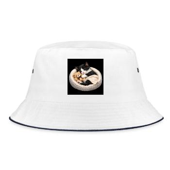 Kätzchen schläft mit ihrem Teddybären - Bucket Hat - Weiß/Navy - Vorne