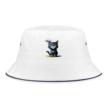 Cat under a rain cloud - Bucket Hat - white/navy - Front
