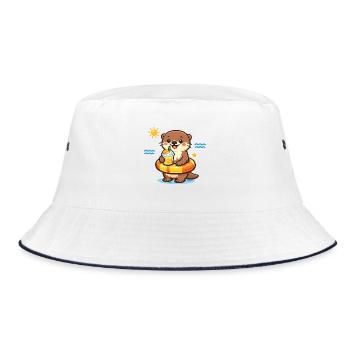 Otter mit Getränk am Strand - Bucket Hat - Weiß/Navy - Vorne