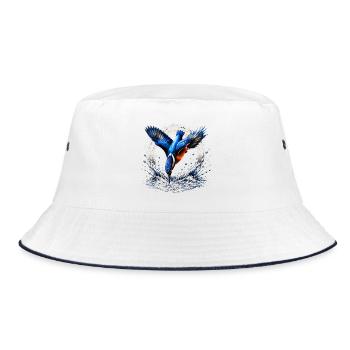 Eisvögler-Design - Bucket Hat - Weiß/Navy - Vorne