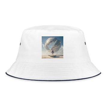 Boxer in front of the orbital spiral - Bucket Hat - white/navy - Front